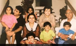 Amrish Puri with Kamal Hassan, Sarika family picture